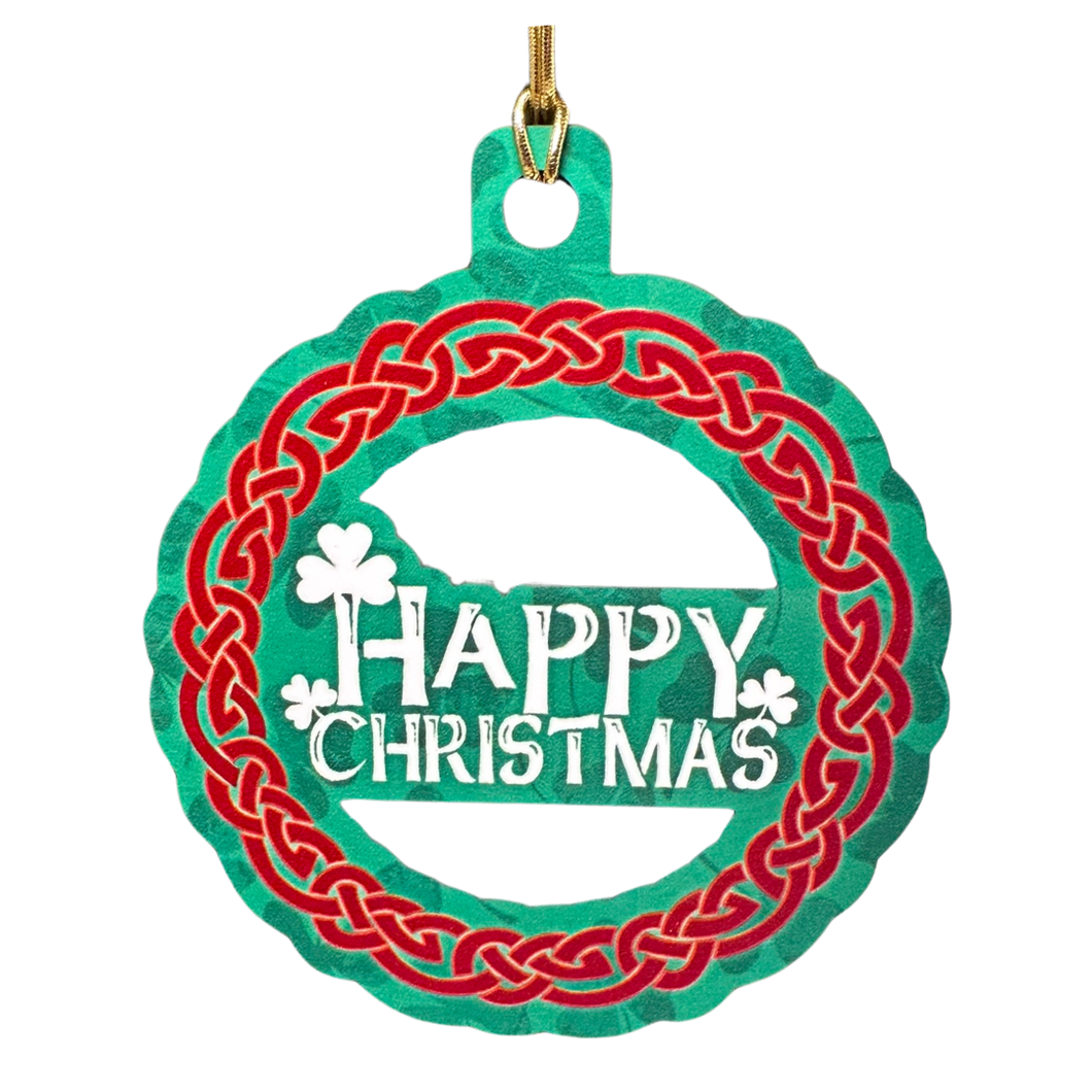 Happy Christmas Green Wreath Ornament